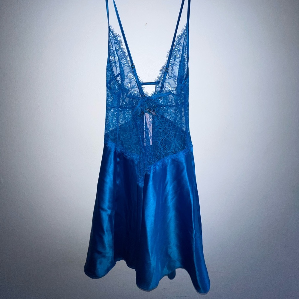 VS blue silk lingerie slip dress